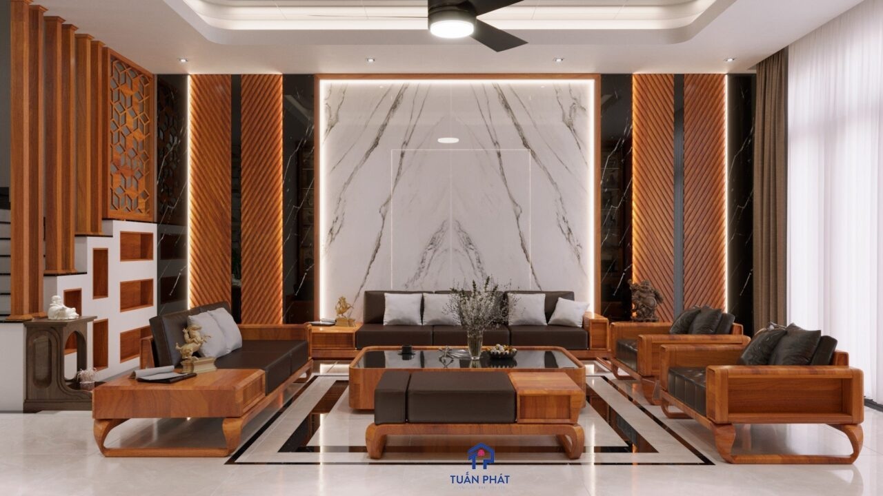 Sofa gỗ gõ đỏ hiện đại cho biệt thự - SF57