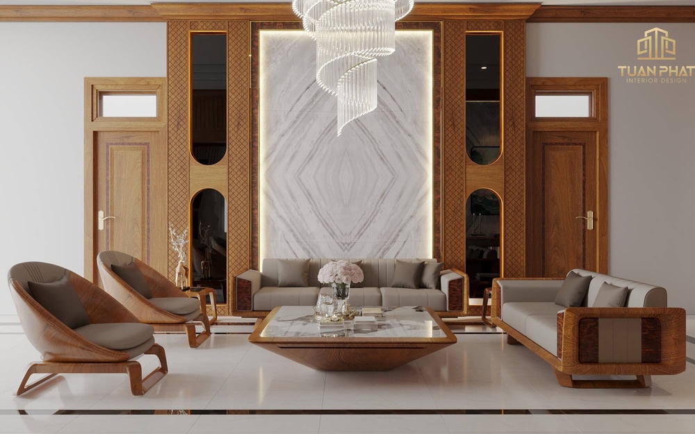 Sofa gỗ gõ đỏ hiện đại nhà phố - SF59