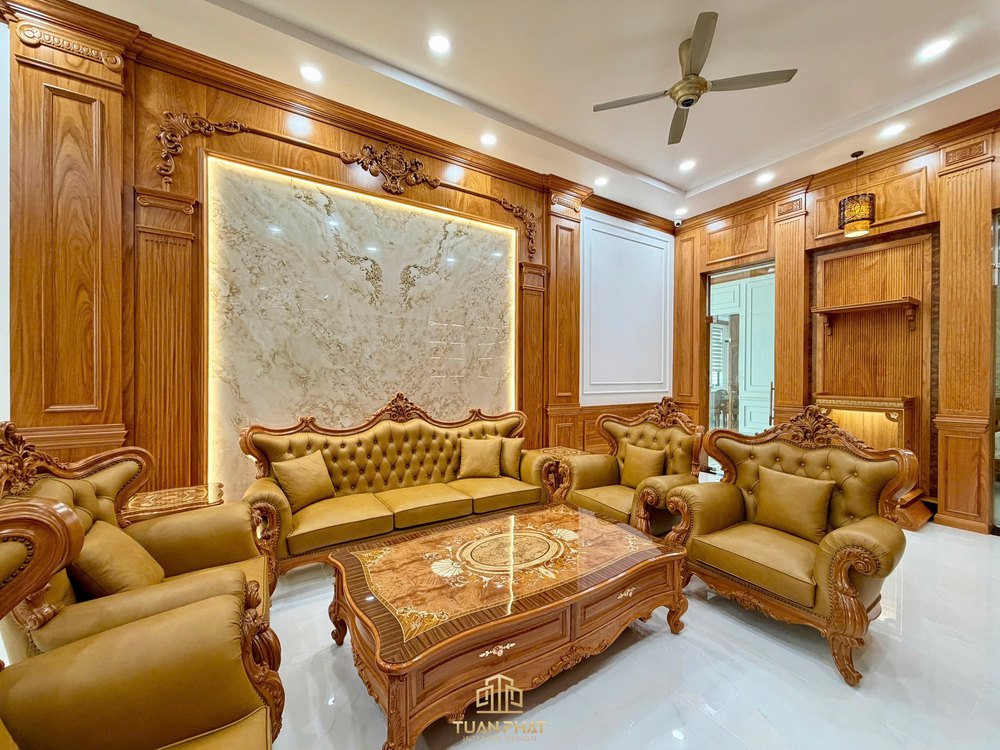 Sofa gỗ gõ đỏ tân cổ điển sang trọng - SF64
