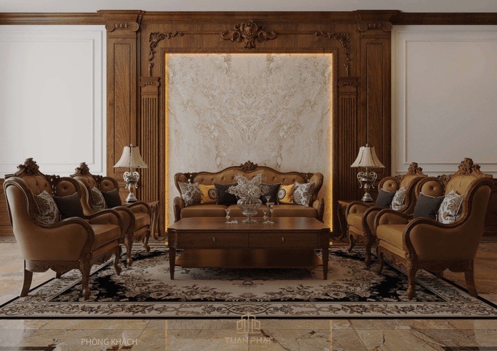 Sofa gỗ gõ đỏ tân cổ điển sang trọng - SF65