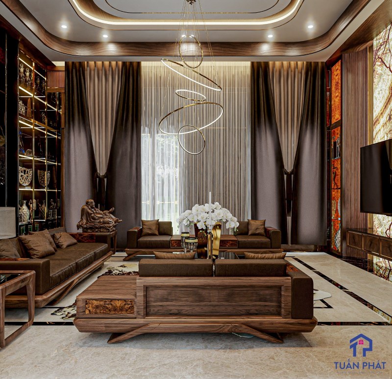 sofa gỗ óc chó biệt thự tại Cần Thơ