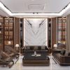 Sofa gỗ óc chó bọc da màu tối