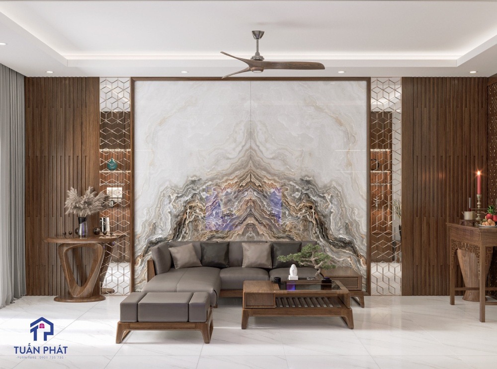 Sofa gỗ óc chó chữ L