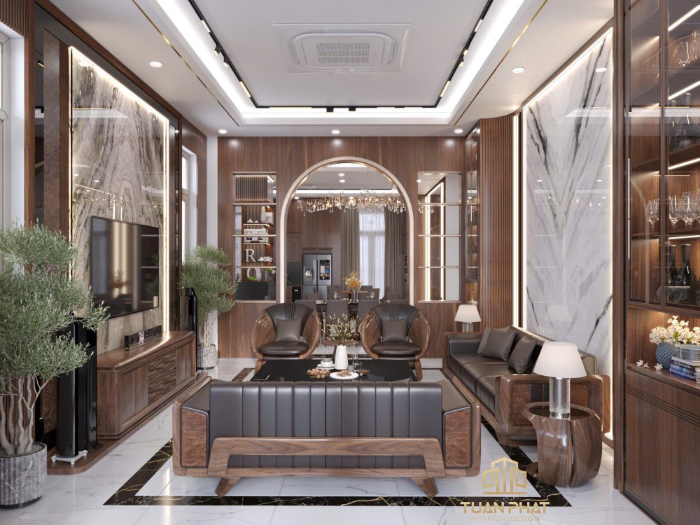 Sofa gỗ óc chó hiện đại