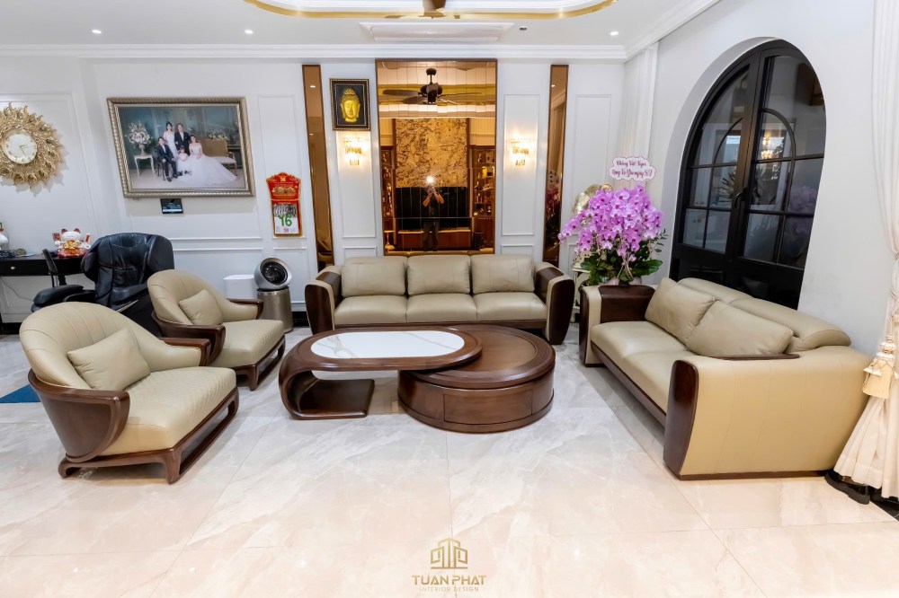 Sofa gỗ óc chó nhà phố