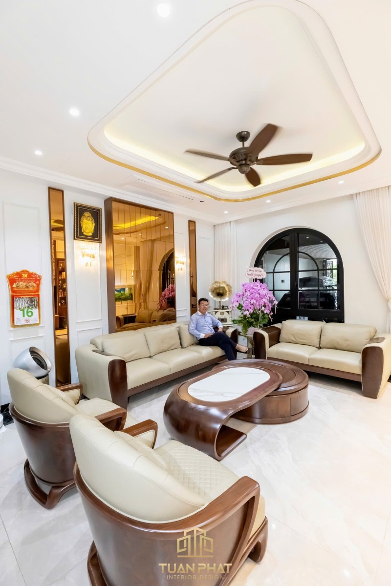 Sofa gỗ óc chó phối da SF36 2 Sofa gỗ óc chó nhà phố