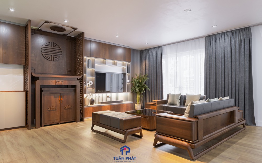 Sofa gỗ óc chó nhà phố