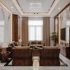 Sofa gỗ óc chó phố da màu kem