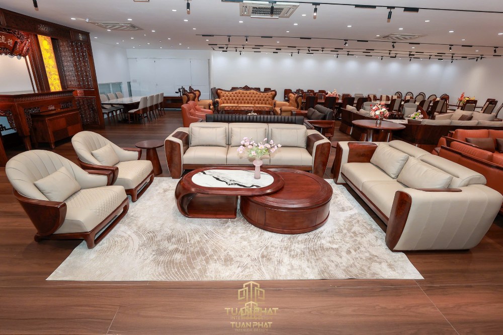 Sofa gỗ óc chó phối da