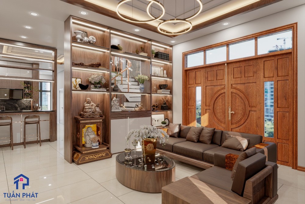 Sofa gỗ óc chó tối giản
