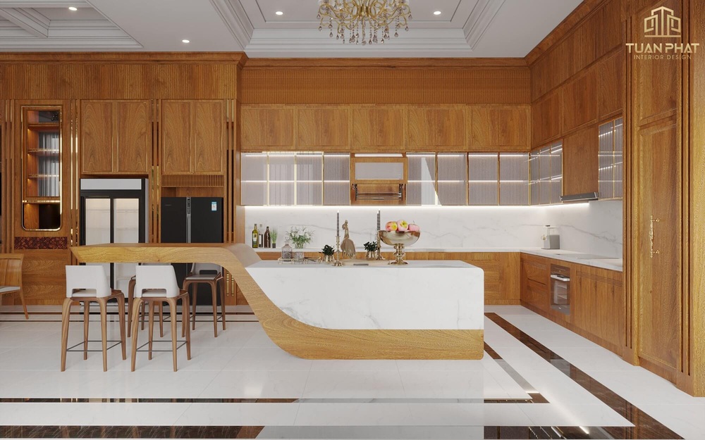thiết kế gỗ gõ đỏ cho villa hiện đại