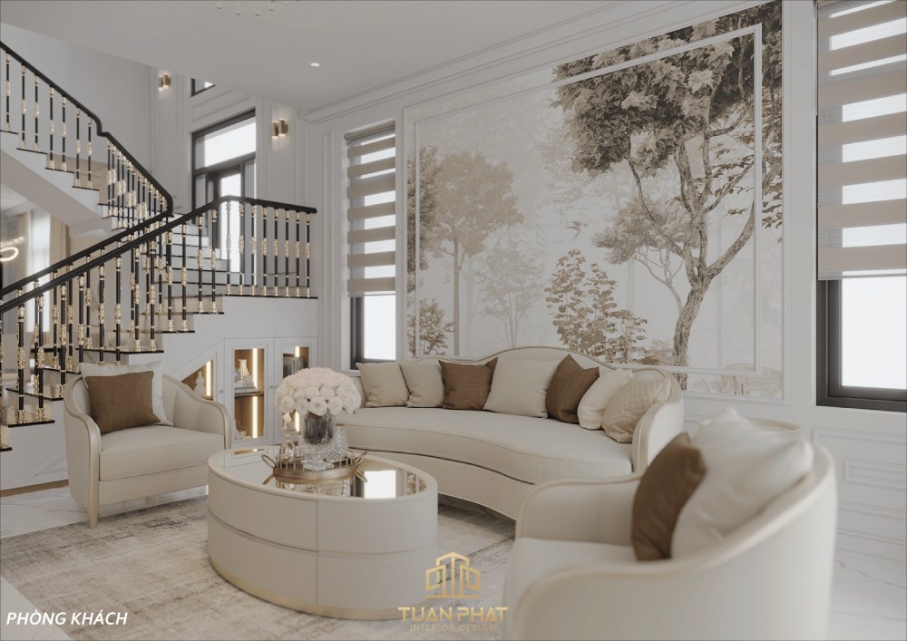thiết kế phòng khách tân cổ điển vip