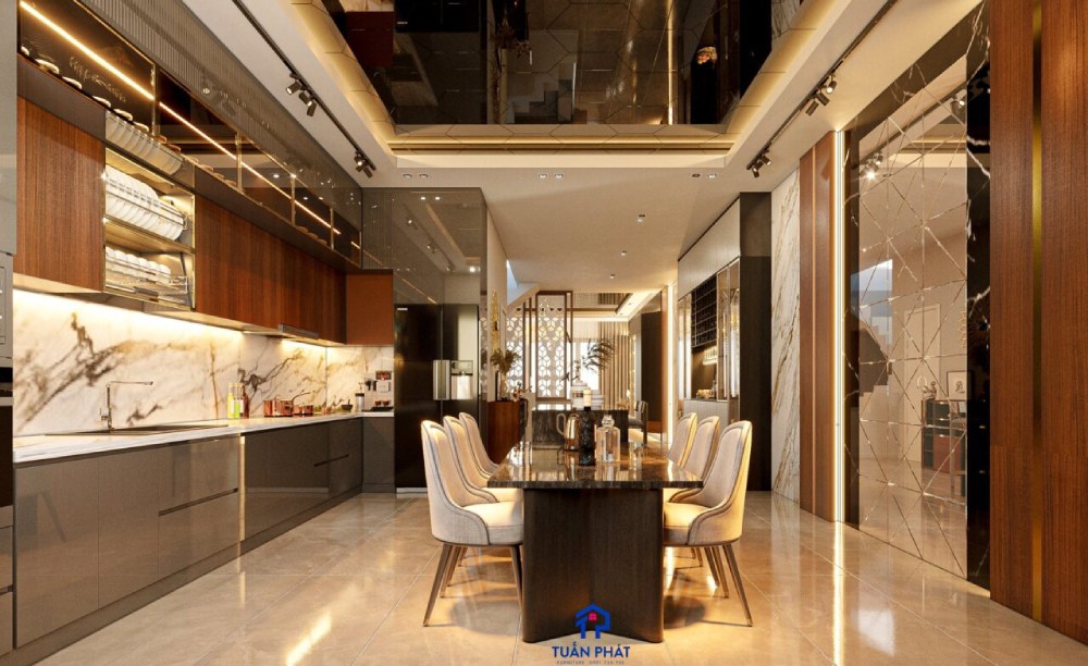 Thiết kế thi công phòng bếp gỗ óc chó