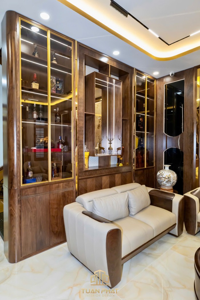tủ gỗ óc chó ở phòng khách