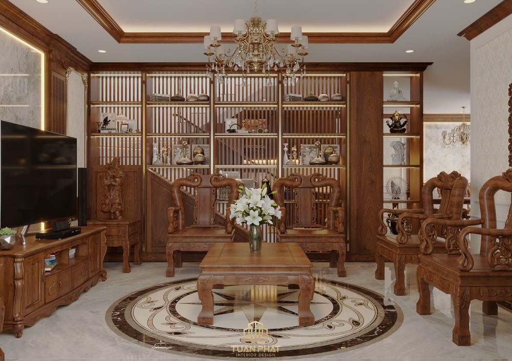 tủ trang trí phòng khách tân cổ điển