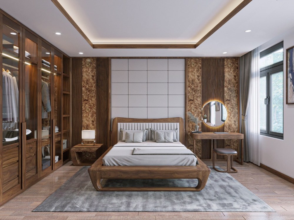 vẻ đẹp phòng ngủ gỗ óc chó