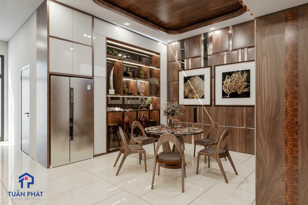 combo nội thất biệt thự gỗ óc chó hiện đại