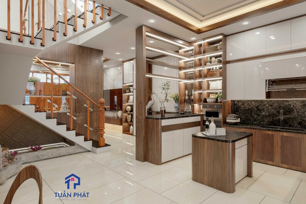 mẫu biệt thự gỗ óc chó kiểu hiện đại