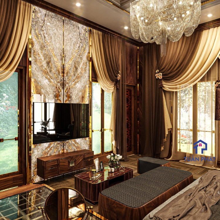 mẫu biệt thự gỗ óc chó kiểu luxury