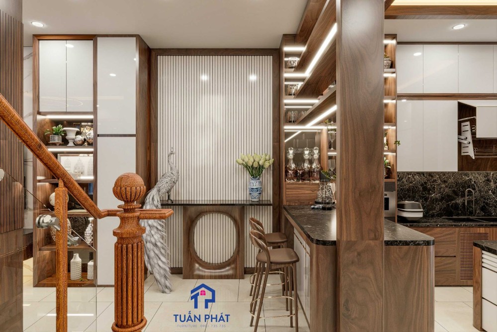 mẫu thiết kế biệt thự gỗ óc chó hiện đại
