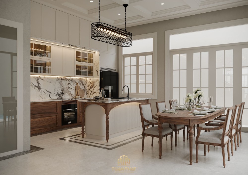 thi công trọn gói nội thất biệt thự gỗ óc chó